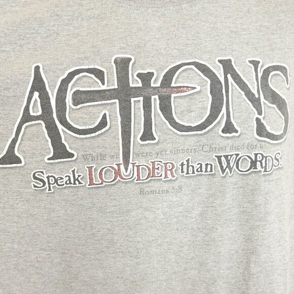 Christian T Shirt Vintage 90s Y2K Jesus Christ Cross Actions Speak Louder Bible - Picture 2 of 5